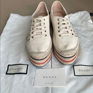 Gucci Canvas Logo Platform Lace-Up Espadrilles